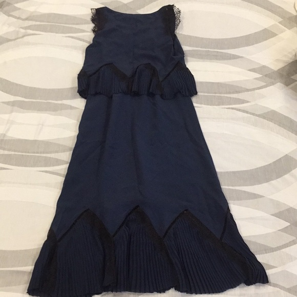 Thakoon Blue Pleated Ruffles w/ Lace Dress Size 0 - Picture 2 of 3